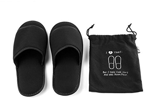 Pantoufle en coton tricot les quatres saisons Chaussons portable pliable anti-glisser Non Jetable Chaussures confortable pour Hôtel Voyage Déplacement partir en Mission Maison Bureau Cadeau Noël Noir