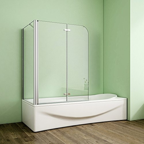 Duschabtrennung Badewannenaufsatz 80x90x140cm Eck Duschwand Badewanne 2-tlg.Faltwand Badewannenfaltwand mit Seitewand 6mm NANO Sicherheitsglas