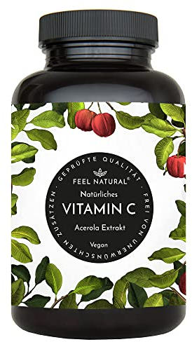 Natürliches Vitamin C - Aus der Acerola Superfrucht - 180 vegane Kapseln im 6 Monatsvorrat - Ohne unerwünschte Zusätze - Laborgeprüft, vegan und in Deutschland produziert