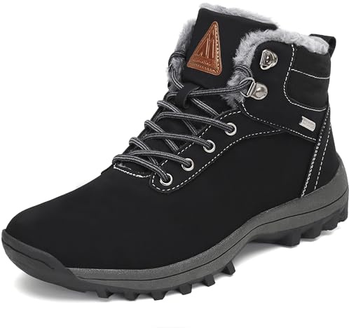 Mishansha Uomo Scarpe Invernali Donna Stivali da Neve Calda Stivaletti Impermeabili da Trekking Nero, 40 EU