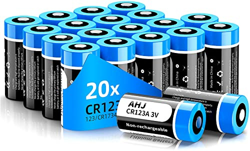 AHJ CR123A 3V Lithium-Batterien (20 Stück Einwegbatterie 1600mAh), CR123 / CR123A / CR17345, Ideal für Garagentoröffner, Alarmanlage, Miniradio, Funkauslöser, Messgeräte, Nicht für Arlo