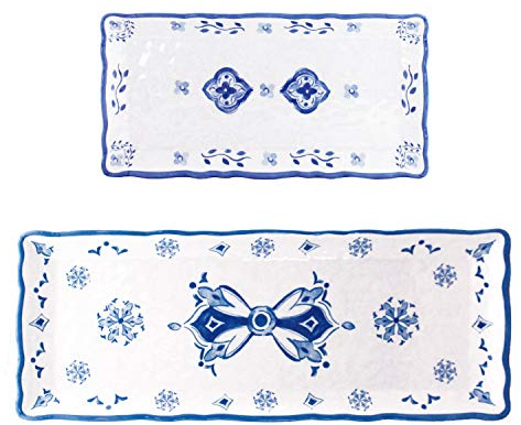 Le Cadeaux Melamine 10 x 5 inch Biscuit Tray and 15 x 6 inch Baguette Tray Serving Set, Moroccan Blue