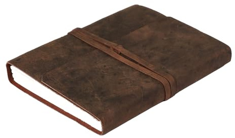 GNG - Anteckningsbok i läder (12,7 x 17,78 cm) - rustik handgjord vintage läderbundna tidskrifter för män och kvinnor - kraftfodrat papper 240 sidor, läderbok dagbok fickanteckningsbok, brun