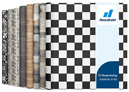 Floordirekt PVC Bodenbelag Meterware nach Maß Vinylboden, CV Linoleum für Küche & Balkon in Holzoptik, Fliesenoptik, Steinoptik - robust & pflegeleicht 100 x 800 cm | Atlantic | Damier 019d