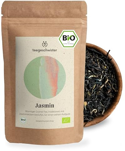 teegeschwister® | BIO Jasmintee Chung Hao | Grüner Tee China Fuyuan | naturbelassener Bio Tee lose ohne Aromastoffe | 100g