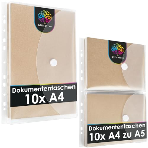 OfficeTree 20 x Dokumentenmappe mit 160 Lochverstärker - 10 x Dokumententasche A4-10 x Dokumententasche A5 - Klarsichthüllen mit Klettverschluss und Abheftrand