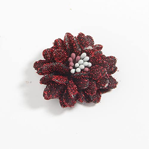 200Pcs 3.5CM 1.4 Glitter Künstliche Blume Seidenblume Boutique Für DIY Hochzeit Party Dekoration Blumenkranz Sammelalbum-Weinrot