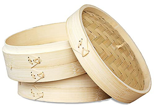Cuiseur À Vapeur en Bambou, Panier Asiatique avec 2 Étages, Fait À La Main Pot À Vapeur en Bambou pour Dim Sum, Riz, Bamboo Steamer, Nature,30.5cm