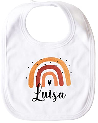 SpecialMe® Baby Lätzchen personalisiert bedruckt mit Namen und Regenbogen Wunschname Baumwolle Junge/Mädchen Weiss unisize
