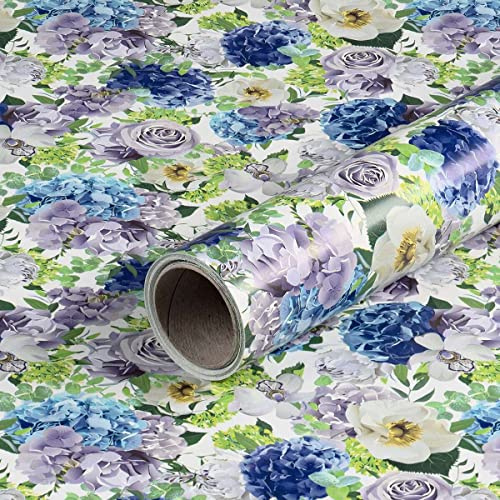 Geschenkpapier mit lavendel und blauen Blumen, Geburtstagspapier, 0,70 x 10 m