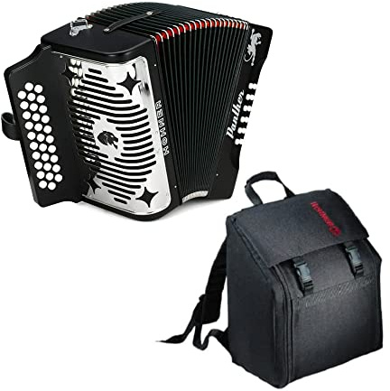 Hohner Accordions 3100FB Panther Diatonisches Akkordeon, 3-reihig, Tasten F/Bb/Eb, schwarzes Bündel mit Hohner AGB Gigbag (2 Stück)