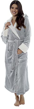 Daisy Dreamer Ladies Shimmer Fleece Dressing Gown Luxury Soft Plush Bath Robe For Women Housecoat Loungewear Bathrobe Gowns, Grey, Large