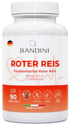Bandini® LEVURE DE RIZ ROUGE de Monascus purpureus | 99,7mg de riz rouge et 2,9mg de Monacolin K | Sans additifs, Vegan, Sans OGM | Antioxydant | 90 comprimés faciles à avaler (3 mois)