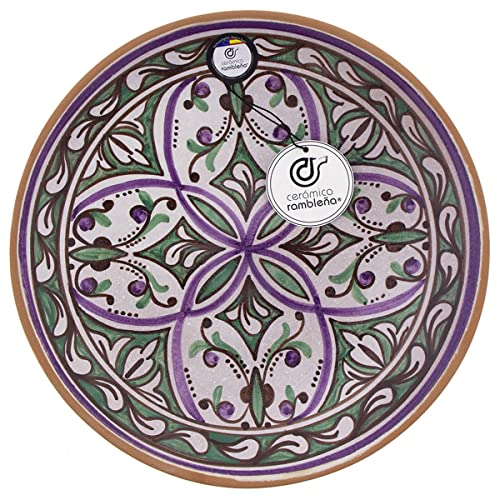 CERÁMICA RAMBLEÑA | Plato decorativo pared | Plato de cerámica | Plato de pared | Plato de barro | Plato pared - Modelo D49 | 100% Hecho a mano | 27x27x4.5 cm