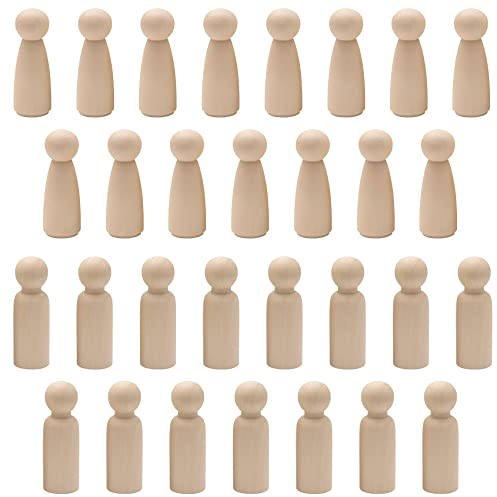 Sixfolo 30 Stück Holzfiguren zum Bemalen,Unvollendete Holz Spielfiguren Natur Kleine Holzfiguren Puppen Leere Holzkegel für Diy Dekoration Bemalen Basteln Männlich und Weiblich(53mm)