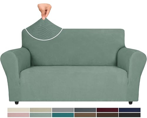 Ystyle Weicher Elastisch Sofabezug 2 Sitzer, Hellgrün | Sofaschoner Rutschfest, Universaler Couch Überzug mit Armlehnen, Moderne Sofa Cover, Waschbarer Sofahusse für Wohnzimmer