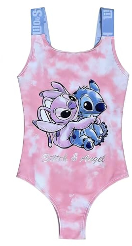 Disney Lilo & Stitch Girls Swimsuit | Stitch & Angel One Piece Swimming Costume | Kids Swimwear for Beach, Pool & Holidays | Ages 5-13 Years