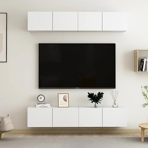 FIRBNUS TV-Schränke 4 STK. Weiß 80x30x30 cm Holzwerkstoff Wandschrank Hängend Sideboard Hängend Lowboard Hängend Lowboard Holz Sideboard Holz TV Cabinet TV Unterschrank TV Schrank Holz TV Board