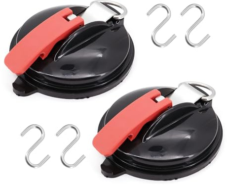 Yuhtech Saugnapf Camping Set, 2 Stück Saugnapf Stark mit 4 S-Haken, Multifunktionaler Auto Saugnapf, Perfekt für Camping Befestigung von Gepäckplanen, Zelte, Auto Spanner