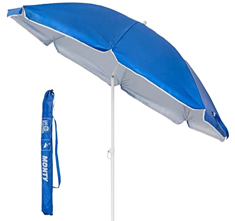 Sombrilla de Playa de 8 Varillas con protección Solar UPF+50 de Acero y Nylon Azul, de Ø 180 cm
