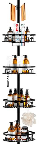 cutefafa Rustproof Corner Shower Caddy Tension Pole, 4 Large Baskets for Bathtub Shampoo Storage Organizer Bathroom Height Adjustable Shelves from 23.6 to 114.5 Inch with Towel Bar