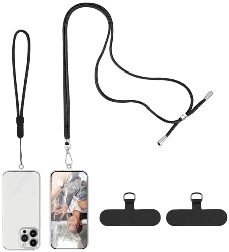 Andibro Universal Phone Lanyard, Adjustable Crossbody Phone Strap Anti-Theft Neck Shoulder Strap with 1 Wrist Strap 2 Patch(Black)