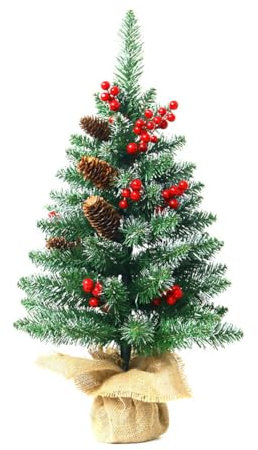 60cm Mini Weihnachtsbaum mit LEDs,Künstlicher Weihnachtsbaum Klein Mit Beleuchtung Tannenbaum Christbaum mit Kiefernzapfen DIY Tannenbaum Tisch Weihnachtsbaum für Weihnachtsdek Tischdeko Schaufenster