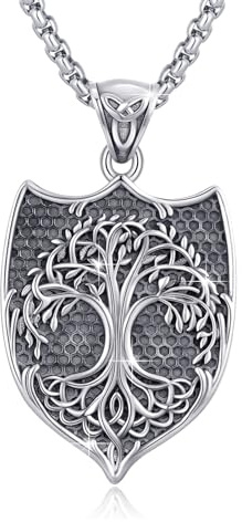 OHAYOO Baum Des Lebens Kette 925 Sterling Silber Schild Halskette für Herren Lebensbaum Anhänger mit Keltischer Knoten Wikinger Halskette Keltischer Schmuck Ostern Geschenk für Herren Jungen