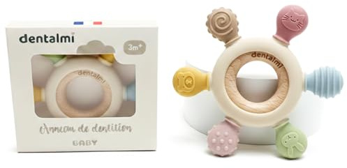 Dentalmi Anneau de dentition bébé | en silicone soulage la douleur| jouet sans BPA | convient aux enfants agés 3 à 6 mois | jouets d'éveil refrigerant|cadeau bébé pour naissance| fille,garçon,enfant