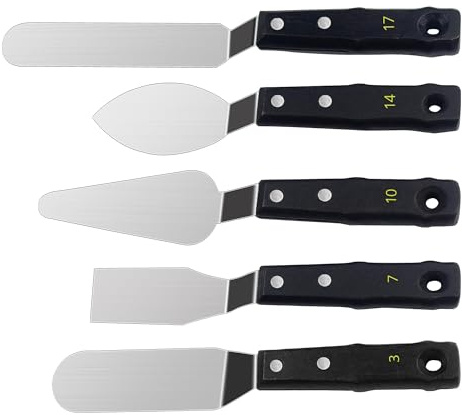 5pcs Paint Palette Spatula Tools Set Art Craft-Black | Palette Knife Kit with Wooden Handle for Acrylic Pouring, Oil Paint, Watercolour, Canvas, Spray Painting and Craft Supplies
