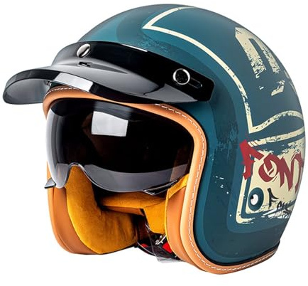 Retro 3/4 Motorrad Helm Jethelm Vintage-Roller-Helm, DOT/ECE-Zertifizierter Retro-Motorradhelm Mit Offenem Gesicht Für Damen Und Herren, Leichter Moped-Helm