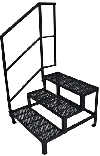 Stahltreppe 3 Stufen mit Geländer Außentreppe Freistehend Breite 80 cm Höhe 60 cm verzinkt Anthrazit