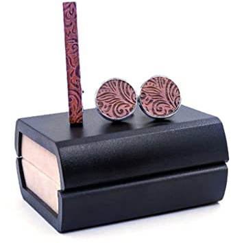 Manschettenknöpfe, Krawattenklammer-Set, Herren, Vintage-Stil, Holz, Geschenk, Bar, Bräutigam, Hochzeit, Geschäft, Krawattennadel aus Holz (Farbe: A, Größe (A wie das Bild zeigt))