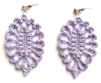 Pendientes hojas, Pendientes de encaje/tejidos a ganchillo, lila, artesanales, joyería para mujer accesorio moda