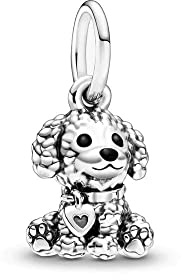 Wedanor Damen Pudel Welpe Hund Dangle Charm Anhänger für Armband 925 Sterling Silber Geburtsstein Charms Beads passend für Armband