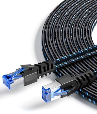 Ercielook Lan Kabel 13m, Hochgeschwindigkeits-Cat8-Netzwerkkabel für den Außen- und Innenbereich, 40 Gbit/s geflochtener Patchkabel mit RJ45-Stecker für Router/Gaming/Modem