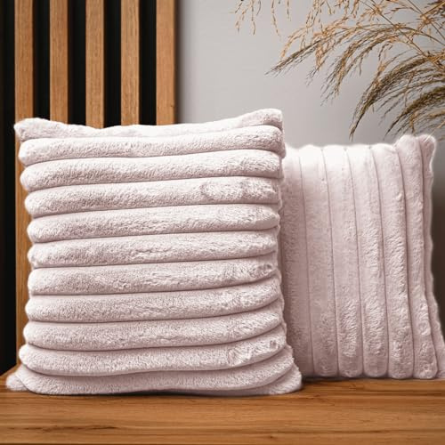 MG Design 2er Set Kissenbezüge 40 x 40 cm in Rosa – mit Reißverschluss, langflorige Fell-Haptik, weich & Cosy, pflegeleicht