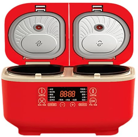 Olla arrocera inteligente de doble cuerpo, mini olla arrocera inteligente, olla doble en uno multifuncional para el hogar, 1,5 L + 1,5 L, cita de 12 horas, para 1-3 personas
