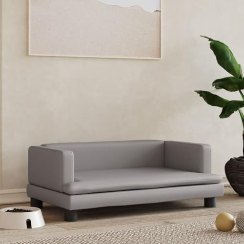 Hovothy Hundebett Bequeme Haustierbett Kunstleder Hundecouch Welpenbett Haustiersofa Schlafplatz für Hunde als Auch Katzen Geeignet Wasserabweisend und Langlebig Grau 80x45x30 cm