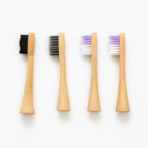 Maxdent Bamboo Electric Toothbrush Heads, Castor Oil Plant-Based Bristles, Compatible with Sonicare, Replacement Brush Heads for Sonic Oral Care, Durable and Sustainable Design (4-Pack)