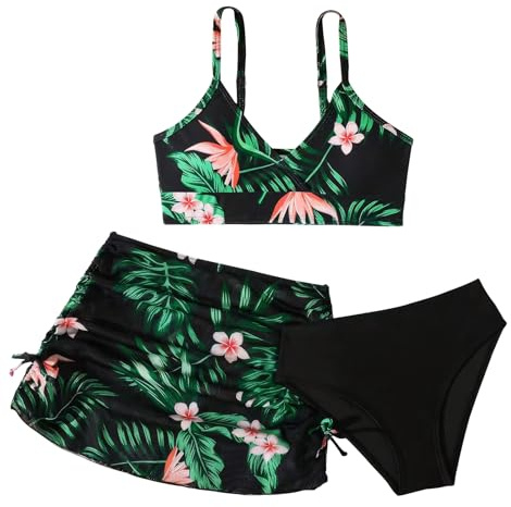SEAUR Bikini Tres Piezas Niña Conjunto de Baño Bikini Cuello Halter Traje de Baño Bragas Niña Bikini Crop Top 8-9 años