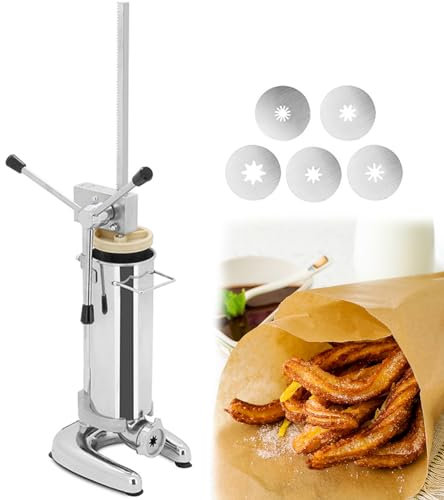 Churro Maker vertical – Donuts de acero inoxidable Churro Stuffer, donuts españoles manual Churro Maker con moldes de boquilla para el hogar y restaurantes
