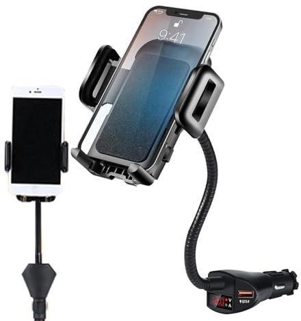 KFZ-Handyhalterung – Zigarettenanzünder – QC-Digitalanzeige – Handyhalterung mit Navigationsgerät | Tragbare 3-in-1-Ladestation mit Dual-USB-Anschluss, Schnellladung 18 W,