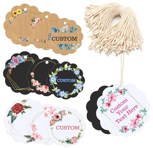 Personalisierte Geschenkanhänger mit Schnur, individuelle Hängeetiketten mit Ihrem Logo/Text, kleine Karte, Party-Dekoration, Papier, Geschenkanhänger für Geburtstag, Hochzeit, Weihnachten