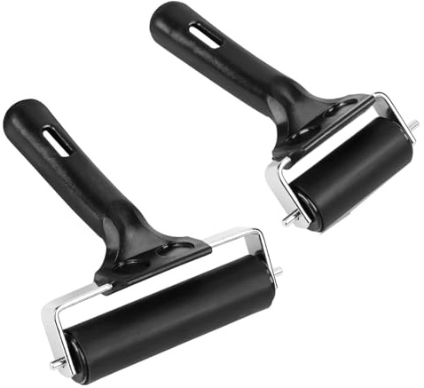 JFangZHZH Rulli in Gomma Morbida per Stampa Artistica,Brayer Professionale con Manico 6cm + 10cm,2 Pezzi Rullo Braye Nero,per Timbratura,Linoleum e Inchiostrazione