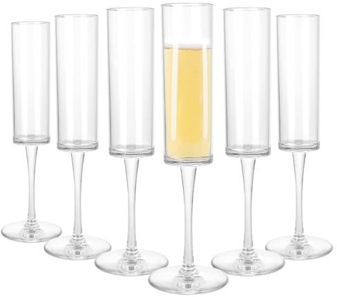 6PCS Unbreakable Champagne Flutes, 165ML/5.8oz Crystal-Clear Plastic Wine Glasses, Reusable Shatterproof Stemware for Wedding, Party, Picnic, Camping, Bar (Set of 6)
