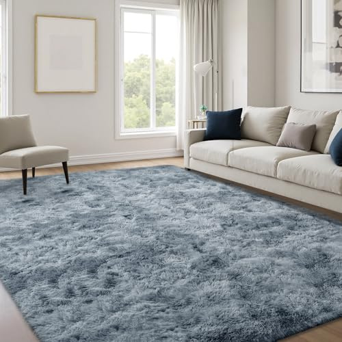 JOYARR Hochflor Wohnzimmer Teppich, Flauschig Waschbar rutschfest Moderne Teppiche für Schlafzimmer Büro Esszimmer Kinderzimmer Spielzimmer, 120x170 cm, Grau