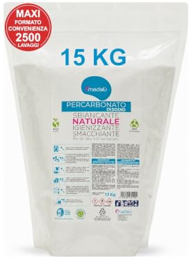 Percarbonato di Sodio per Bucato Puro (15 Kg, 2500 Lavaggi) Smacchiatore Bucato Sbiancante Smacchiante Igienizzante Naturale, Antimuffa, Busta Richiudibile
