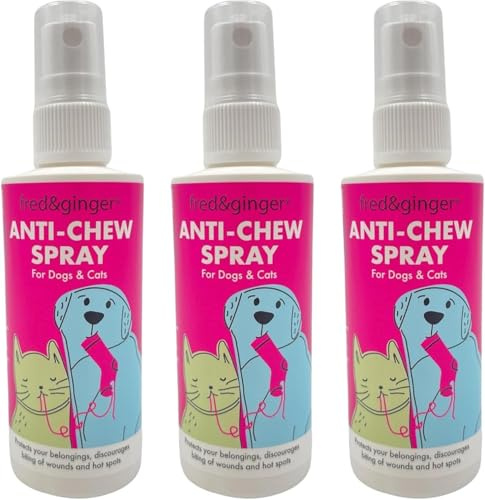 Bitter Anti Chew Spray for Dogs and Cats (Pack of 3 100ml) Chewing Deterrent Spray Behavior Training Aid Stops Destructive Chewing Licking of Bandages, Paws, Shoes, Fur, Doors and Furniture
