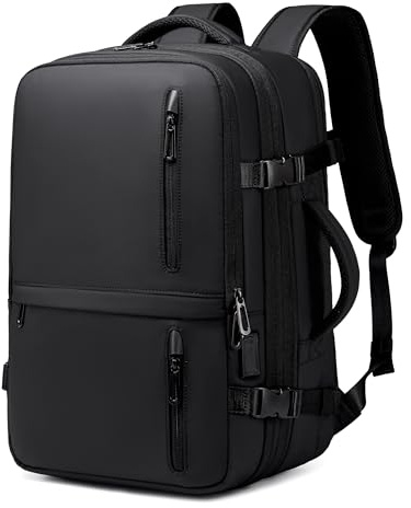 BJIAX Handgepäck Rucksack, Herren Damen Schwarz Erweiterbar Wasserdichter Reiserucksack Kofferrucksack, Mit USB-Schnittstelle Laptop Backpack für 17.3 Zoll Laptop, Ein Rucksack für Business, Arbeit
